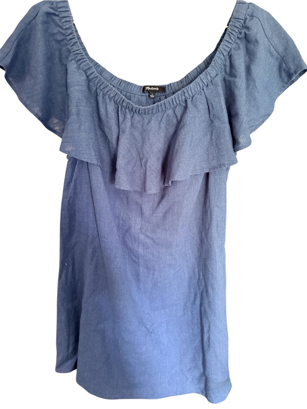 Madewell Women's Blue Off-Shoulder Ruffle Dress Sz. L